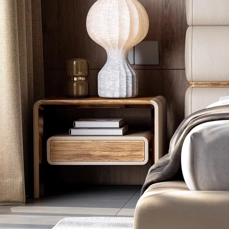 

Modern simple solid wood bedside table villa home design light luxury high-end bedside table minimalist bedside table