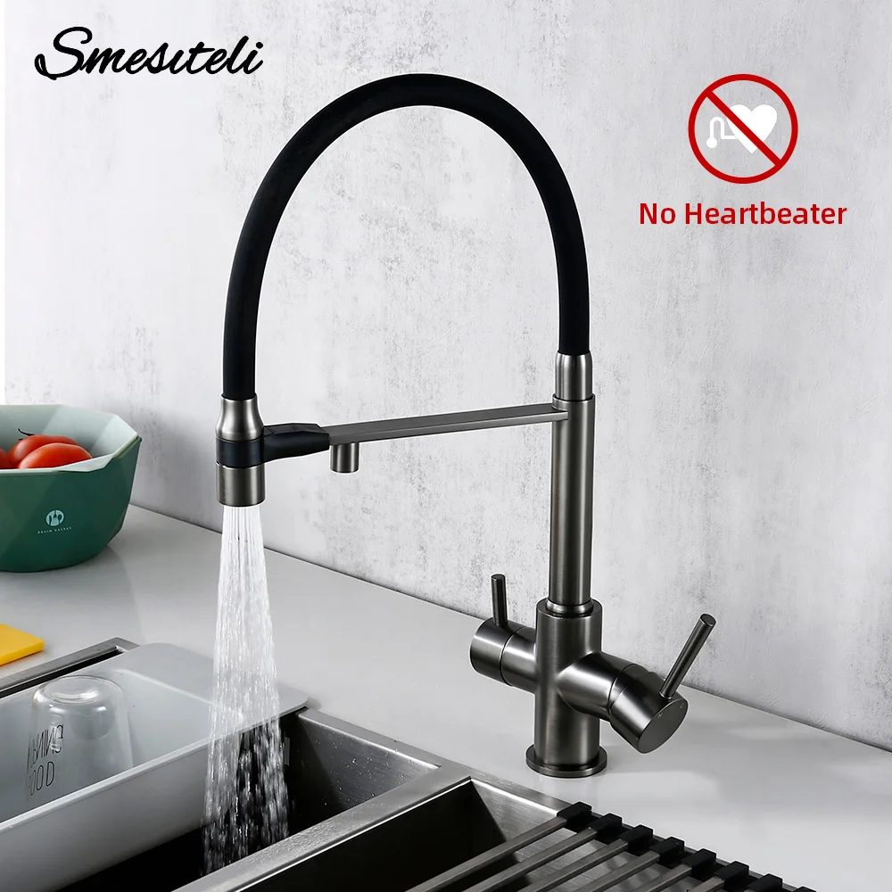 Gunmetal Kitchen Faucet  Brass 3 Ways Sink Mixer Black Hose Mount Pull Out Dual Spray Nozzle Water Kitchen Taps