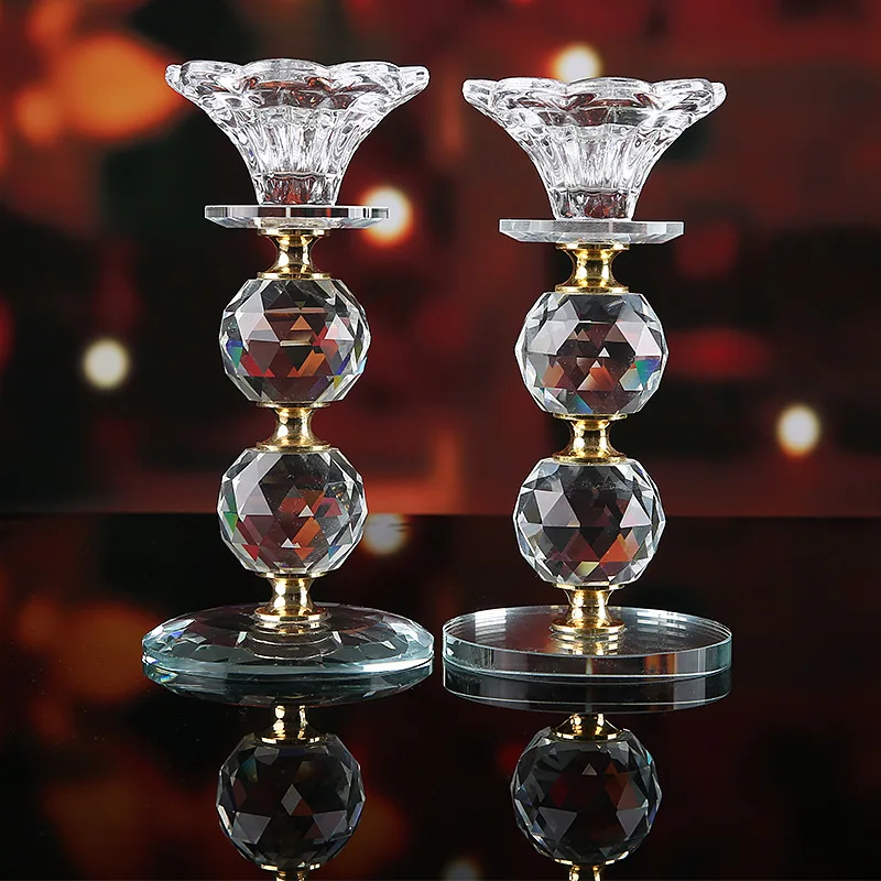 Crystal Candle Holder Glass Candlesticks Feng Shui Bowl Buddhism Ornament Romantic For Wedding Home Bar Dinner Party Table Decor
