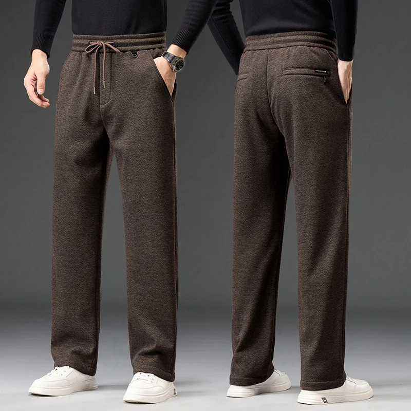 

Loose Men's Straight Casual Pants Spring Autumn New Fashion Knitted Drawstring Business Classic Trousers Male Brand Clothing