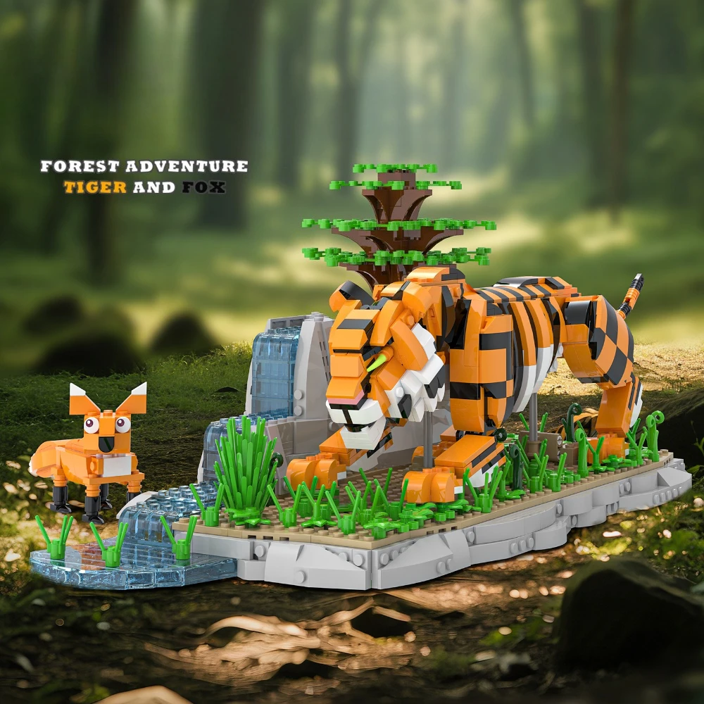 

MOC Flower-Tailed Squirrel Deer Forest Adventure Tiger And Fox Building Blocks Set Wilderness Animals Ornament Toy Birthday Gift