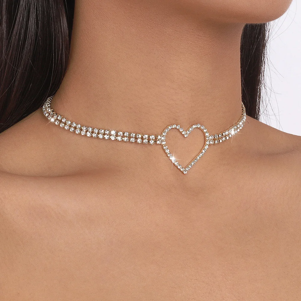 

Rhinestone Heart Necklace for Women Choker Chain Sparkling Elegant Design Valentine Birthday Gift Heart Shaped Diamond Necklaces