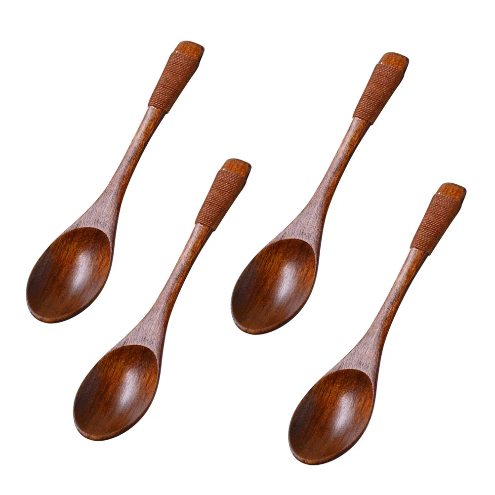

4pcs Wooden Spoons Baby Rice Spoon Soup Serving Travel Camping Hiking Outdoor Activities Kitchen Barware