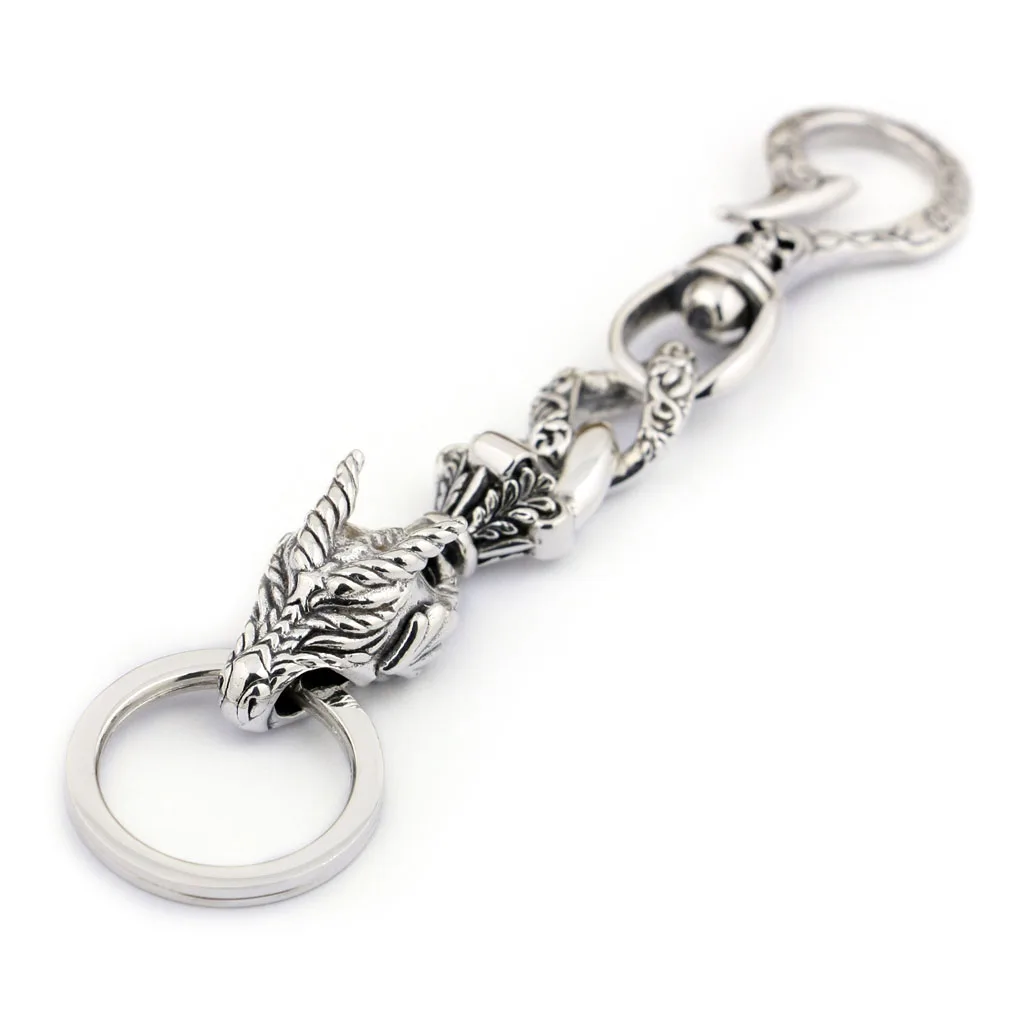 925 Sterling Silver Skull Hook Dragon Keychain 8F013KC Punk Accessory