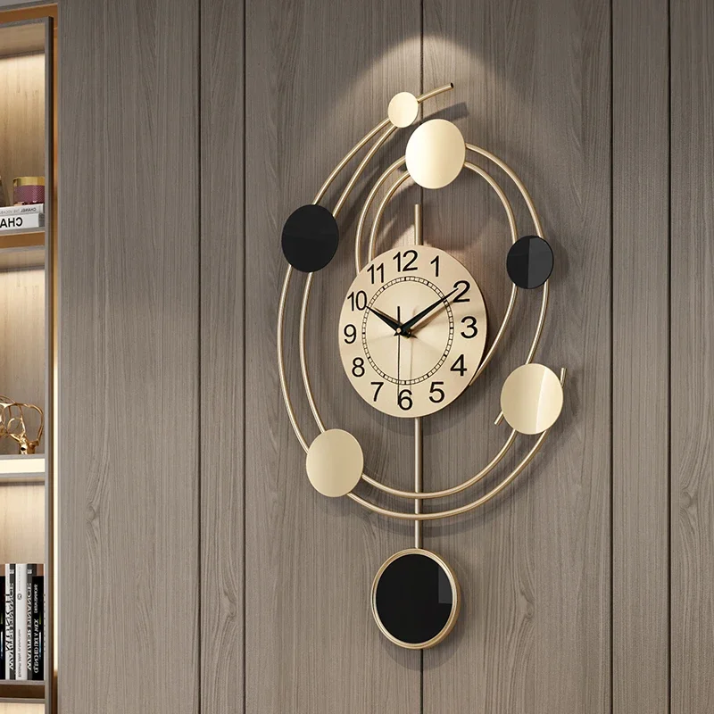 Nordic Art Large Wall Clock Creative Living Room Dining Room Wall Decor Hanging Watch Luxury Office Silent Clock Gold Metal 64cm