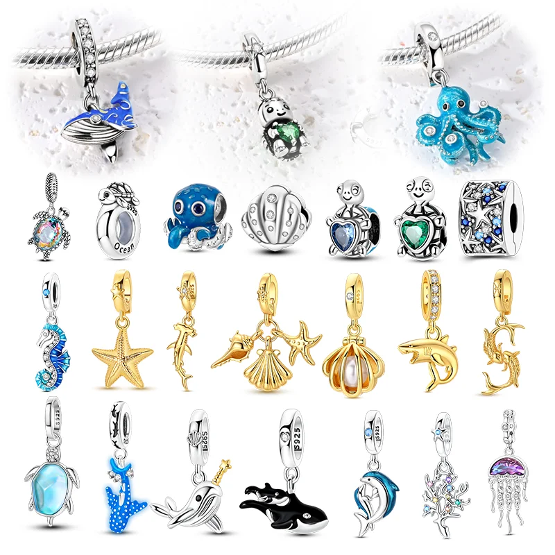 Animal Series 925 Silver Charms Bead Dolphin Seahorse Turtle