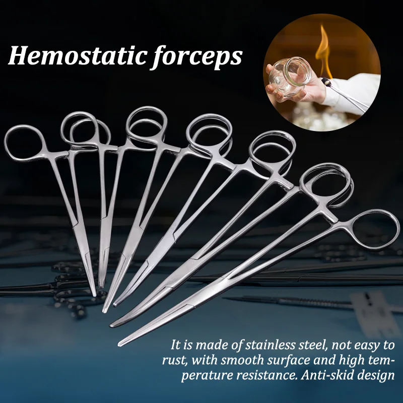 Hemostatic Clamp Stainless Steel Plier Curved Straight Tip Surgical Forceps Tool Clamps Forceps Fishing Pliers 14/16/18Cm