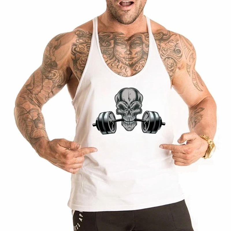 Muscle Guys Gym Training Cotton Tank Top Men Sleeveless Y-Back Vest Ready Bodybuilding Workout Athletic Fitness Activewear