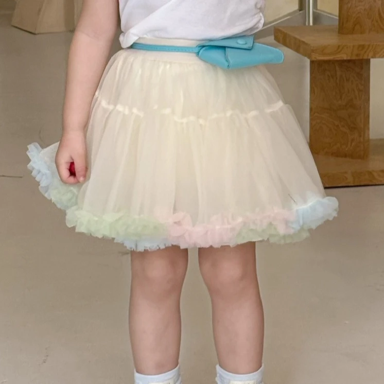 

Girl Skirt 2025 Summer New Children's Clothing Korean Style Girl Baby Fashion Color Puffle Cake Skirt Casual Simple Daily