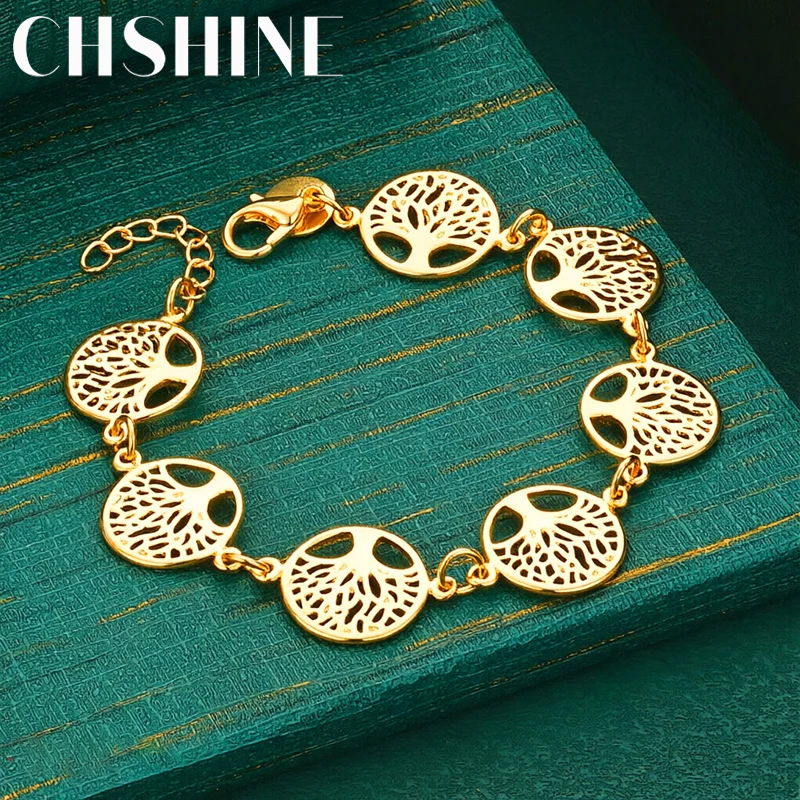 925 Sterling Silver 18K Gold Bracelet Beautiful Tree Flowers for Women Wedding Nice Fashion Jewelry Wholesale 20CM Noble