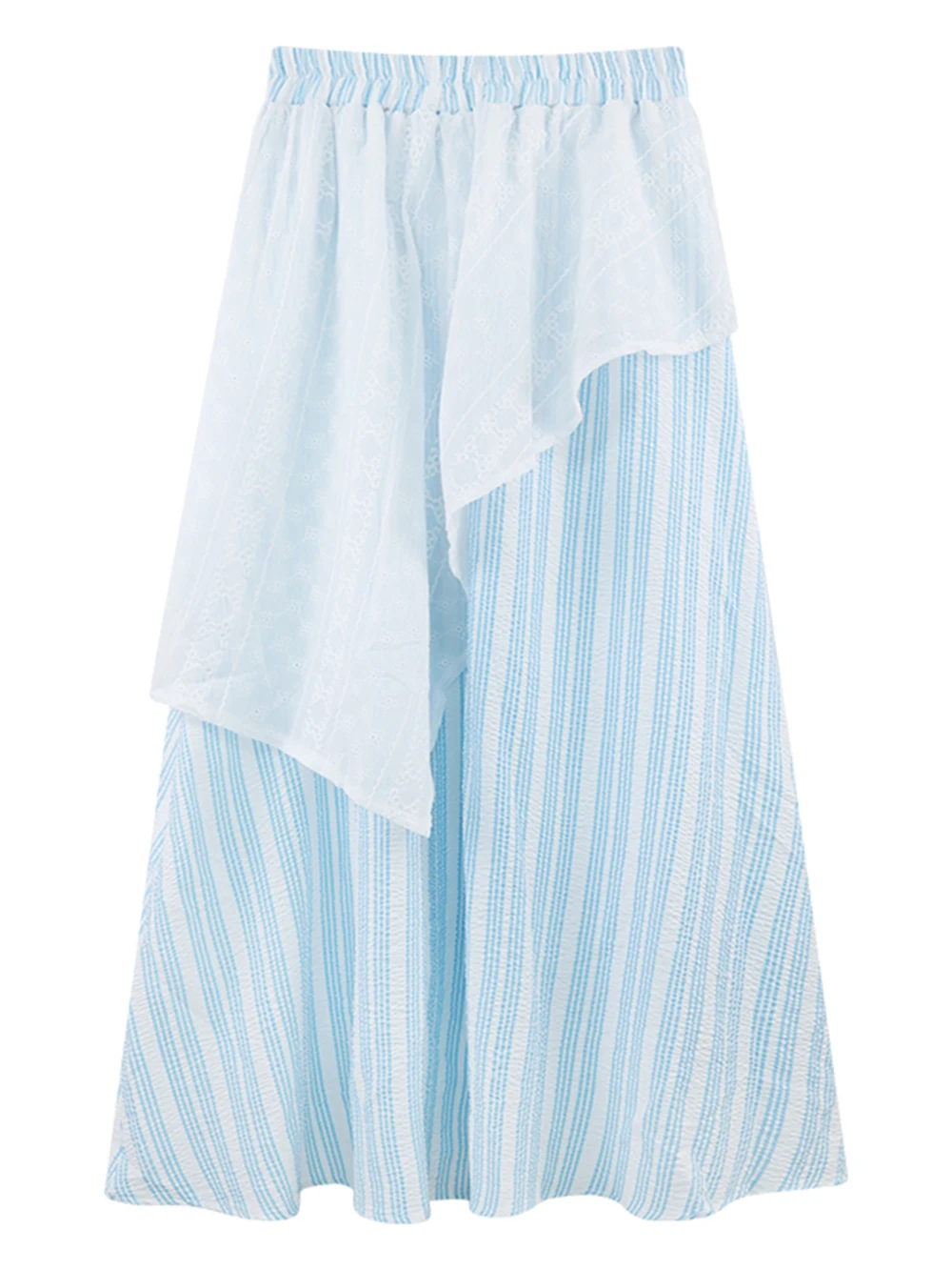 Gonna a righe blu in pizzo versione coreana Donna Estate 2025 Nuove gonne lunghe elastiche a vita alta Gonna ampia da vacanza a trapezio