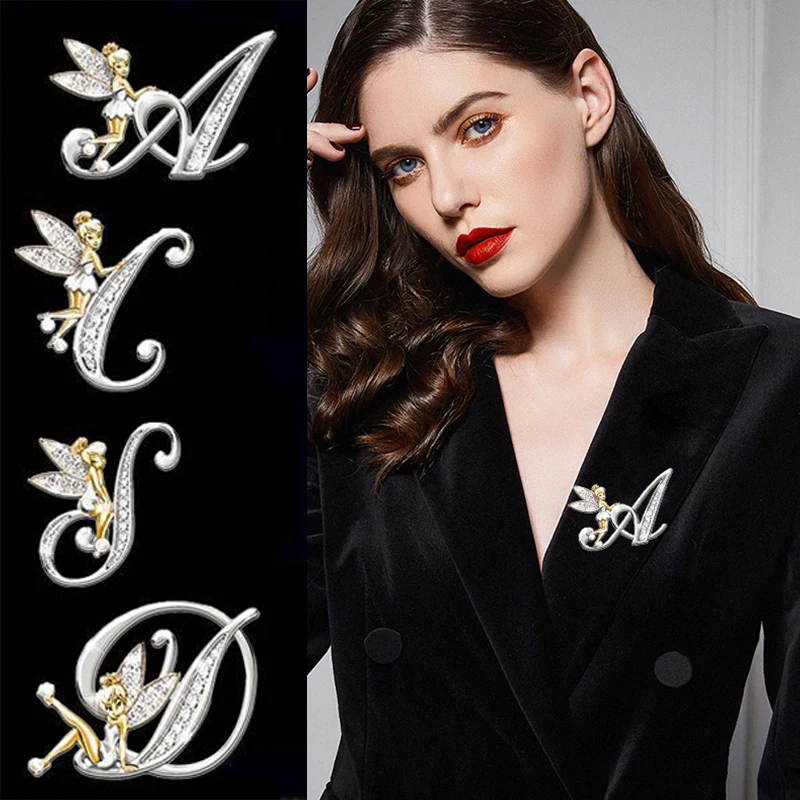 여성용 A-Z 글자 브로치 라인스톤 크리스탈 실버 컬러, 영어 알파벳 금속 스웨터 핀, 귀여운 스피릿 쥬얼리 액세서리