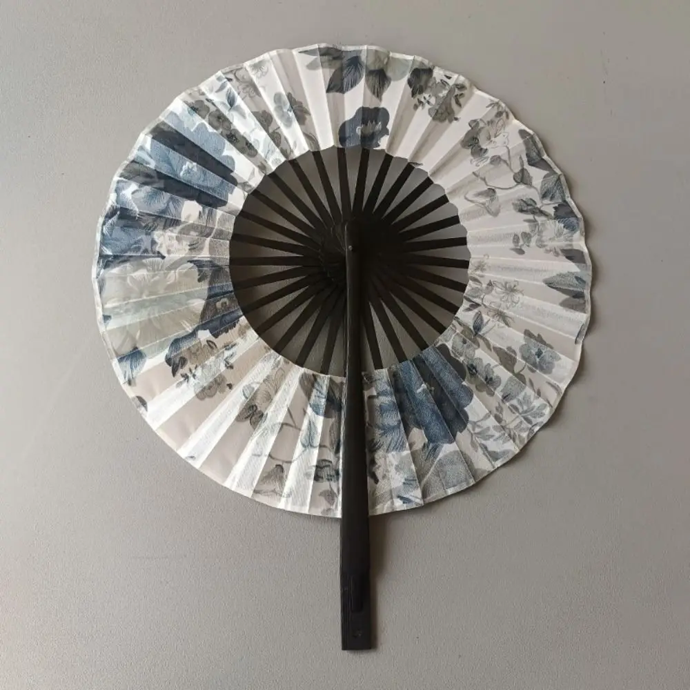 Bamboo Craft Round Fan Rotatable Cooling Dance Fan Floral Patterns Creative Folding Fan Photography Prop Home Decoration