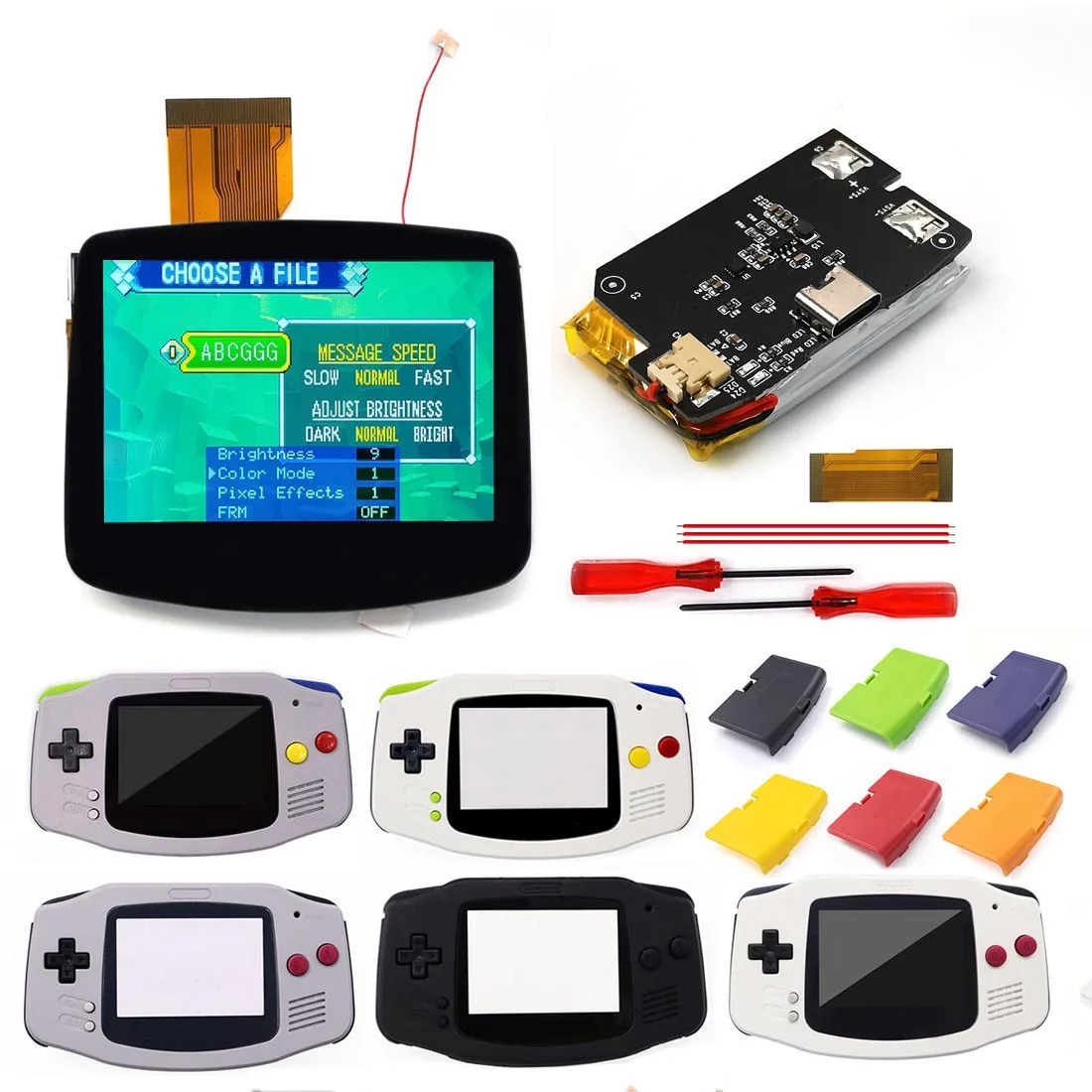 Para Gameboy Advance GBA batería recargable Mod 1800mAh Li-ion GBA V5 retroiluminación laminada LCD kit carcasa con cubierta USB tipo C