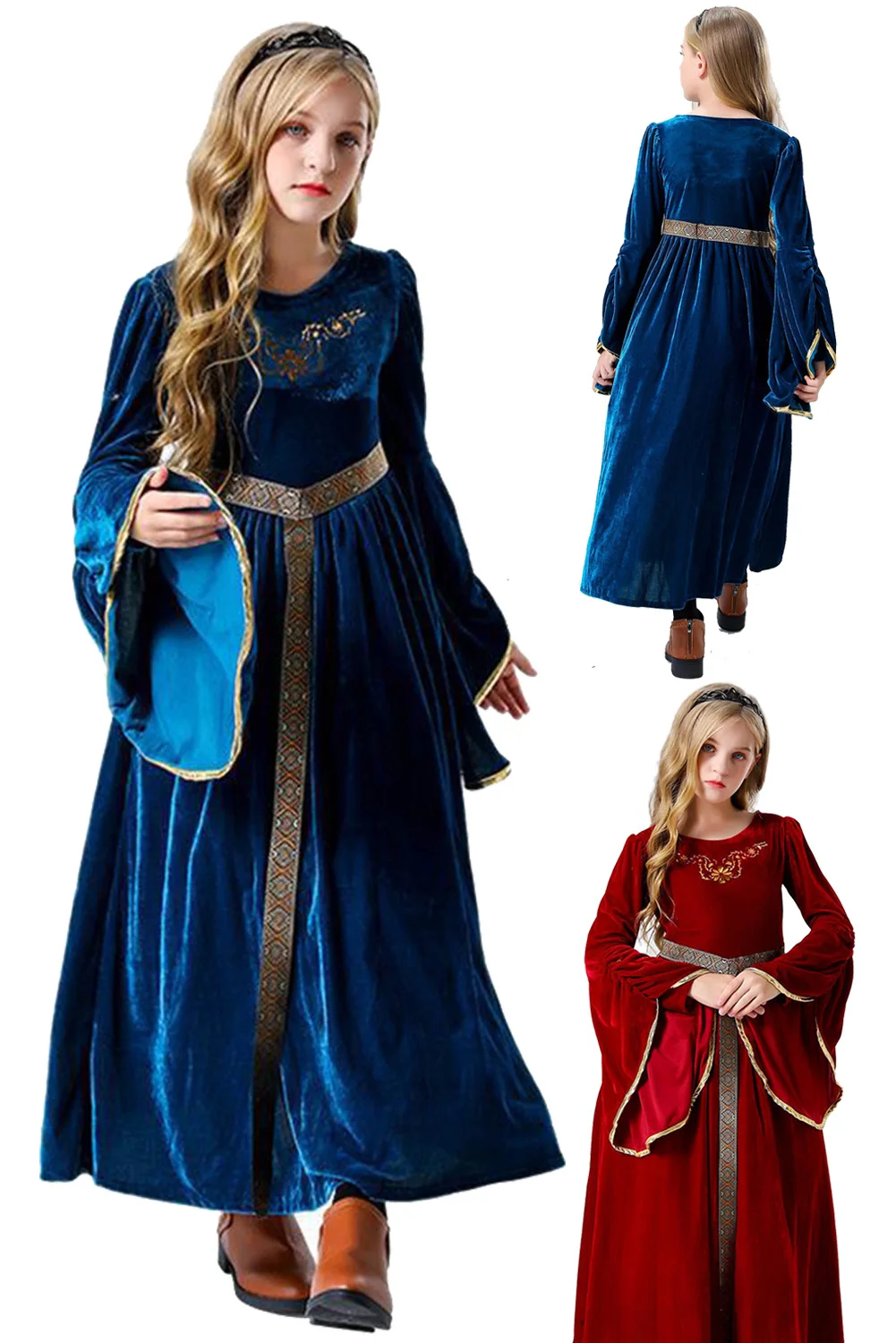 

Vintage Medieval Princess Cosplay Kids Girls Role Play Retro Gown Halloween Renaissance Costume Child Fancy Dress Up Party Cloth