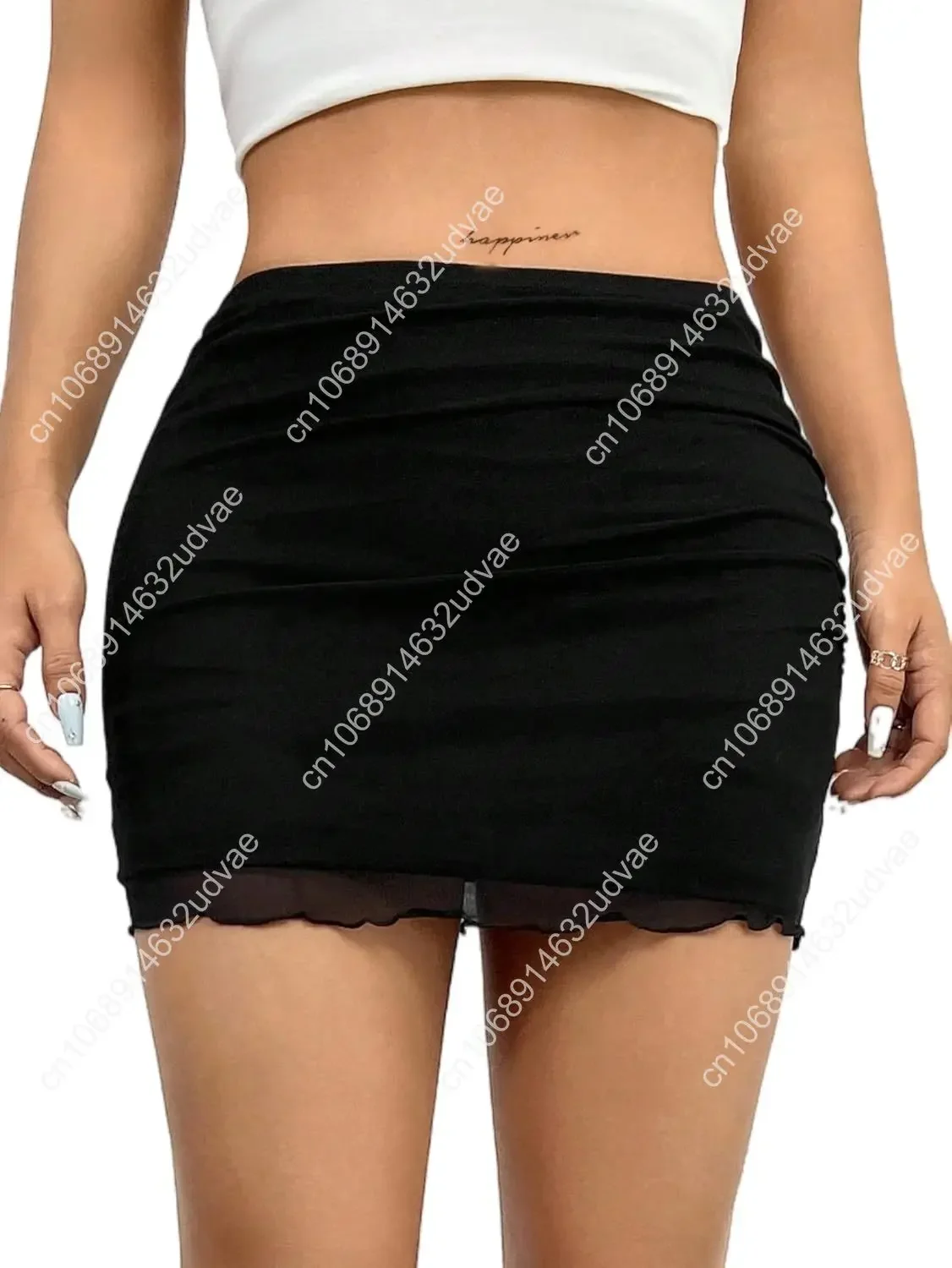 Avanova Damska Siateczkowa Mini Spódniczka Bodycon z Wysokim Stanem, Marszczona Letnia Krótka Spódniczka