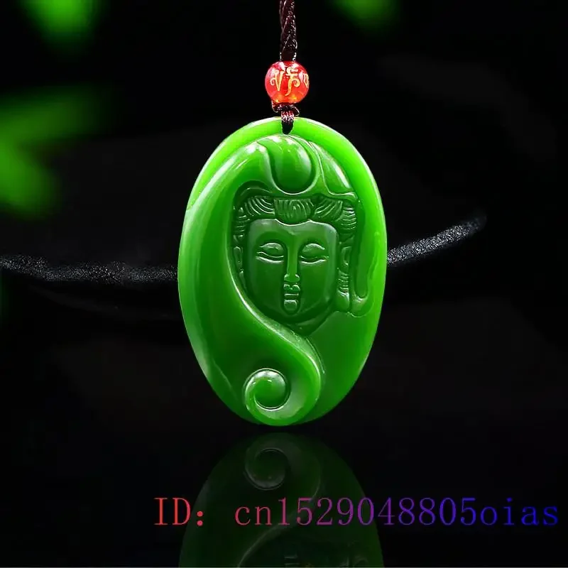 

Green Jade Guanyin Pendant Women Fashion Men Amulet Jadeite Natural Necklace Chinese Carved Gifts Jewelry Charm