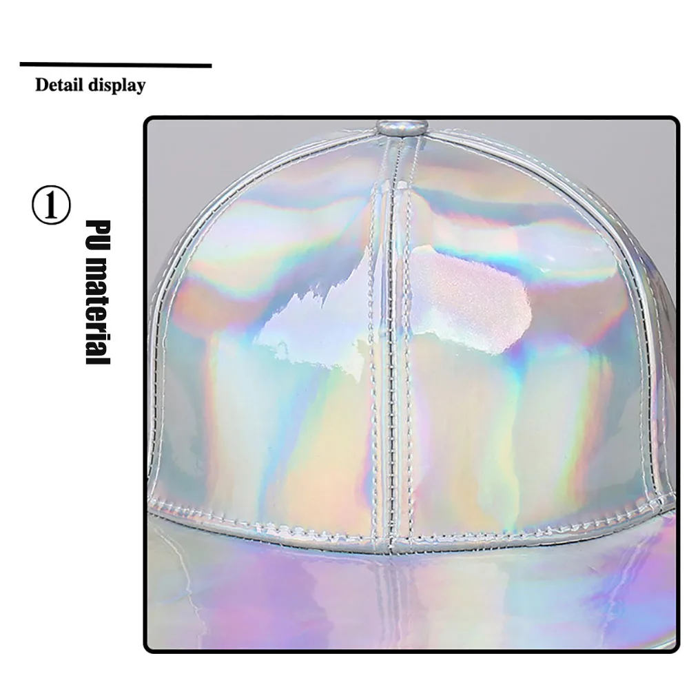 Sun Cap Breathable Holographic Pu Leather Baseball Cap Casual Baseball Cap Shiny For Spring Wear Dating Shopping