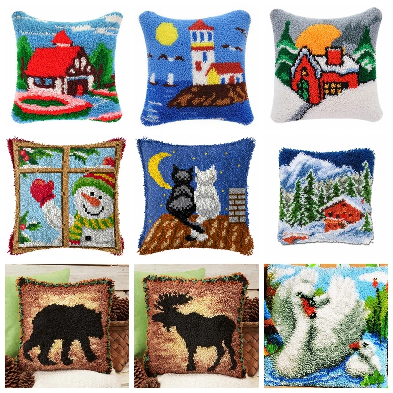 

House Latch Hook Rug Kits Cartoon Animal 3D Segment Embroidery Pillow Wool Cross Stitch For Handwork Embroidery DIY Pillow