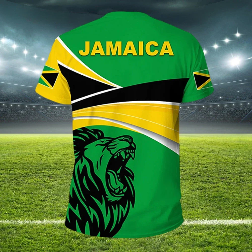 2024 New Jamaica stine Flag Graphic 3D Printed T-shirt Jamaica National Emblem Men\'s Tops National Day Gifts Personalized Tee