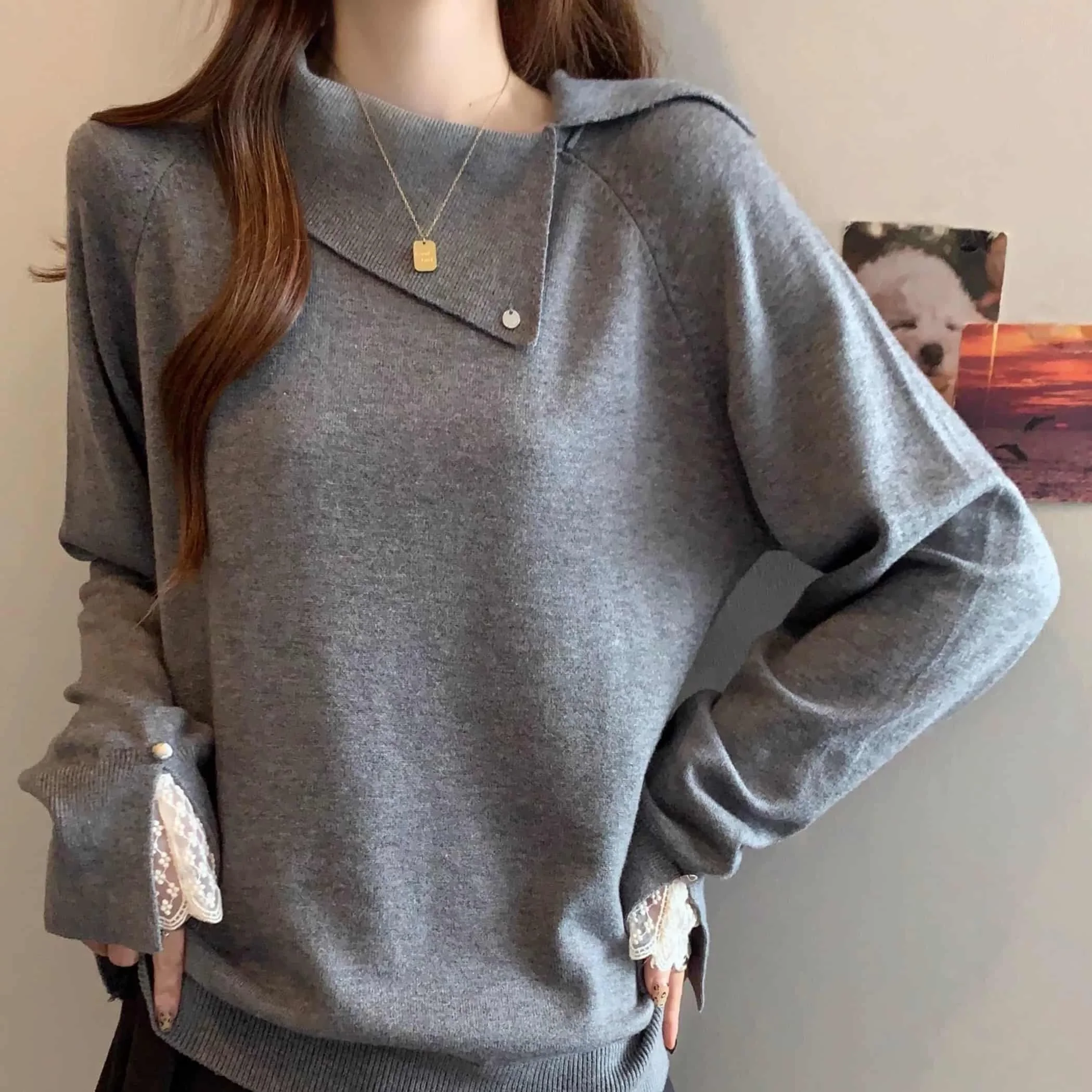 

Pullovers Womens White Round Neck Circular Globular Spherical Orbed Orbicular Rotund Rounded Curved Arced Outerwears Knitted Ins