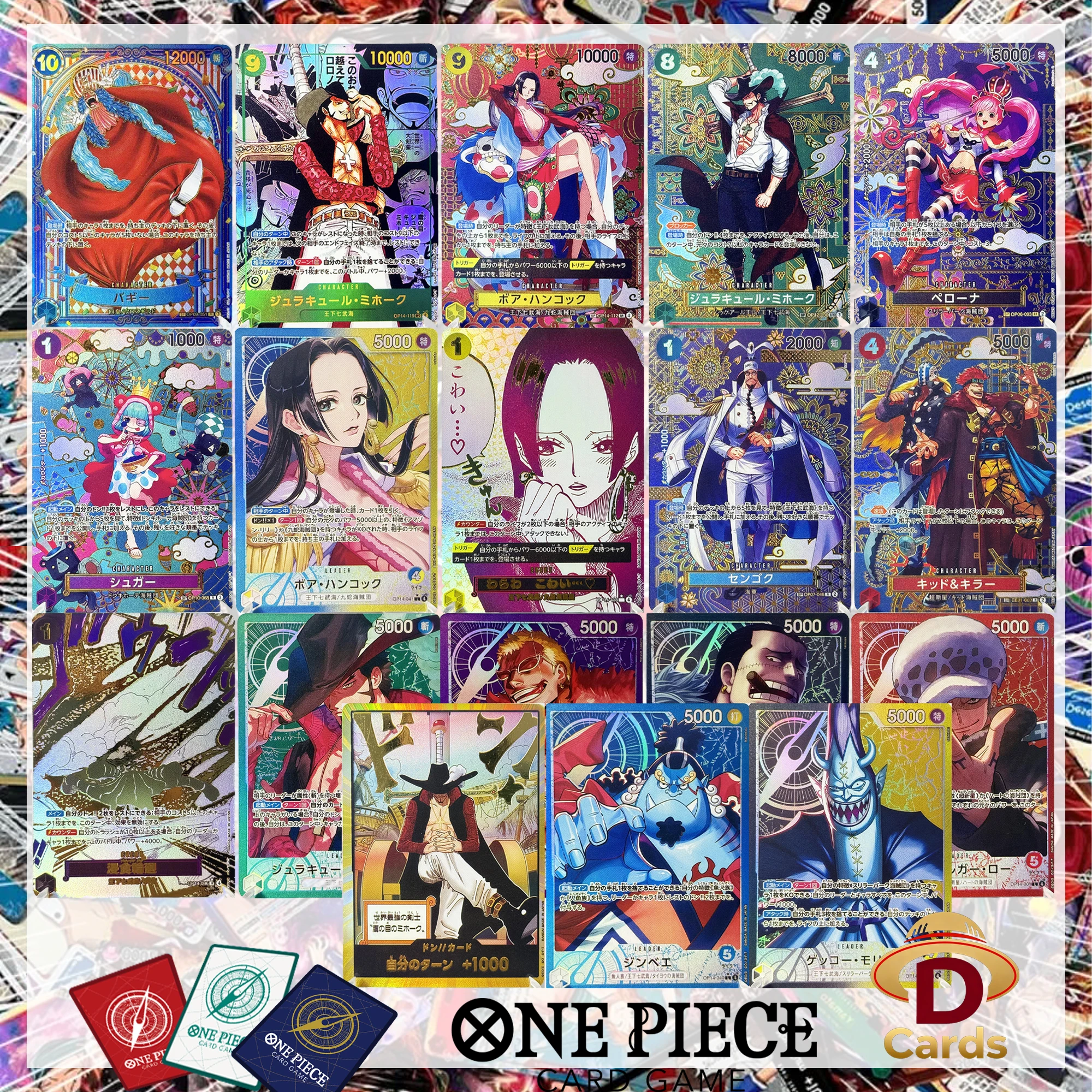 Novo OP14 One Piece Card Buggy SP Gold Mihawk The Azure Sea's Seven Réplica Proxy Coleção Anime Cartas com Textura e Efeito Metalizado Japonês