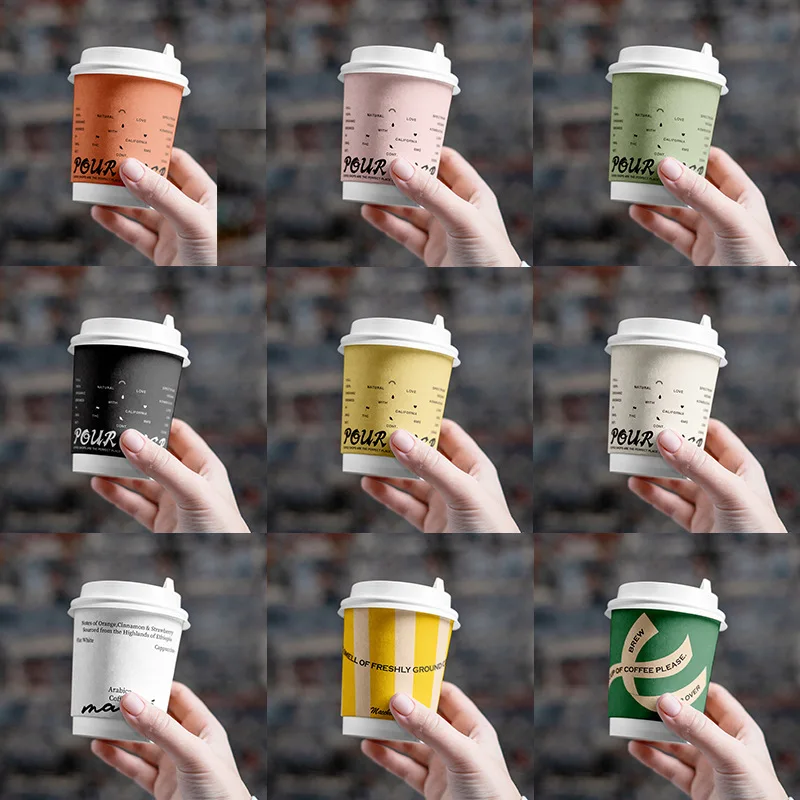 

Custom. Coffee Cup Disposable Bag Cover Hot Drink Dedicated Milk Tea Shops Paper Cup Hollow Cup Packaging Takeaway Cup Print