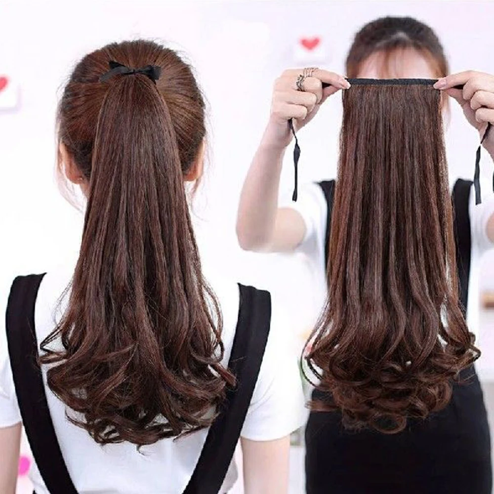 14/18/22 inch Synthetic Natural Strap Ponytail Wrapped Around Woman's Ponytail Long Curly Hair Wig Hairpiece For Daily Wear