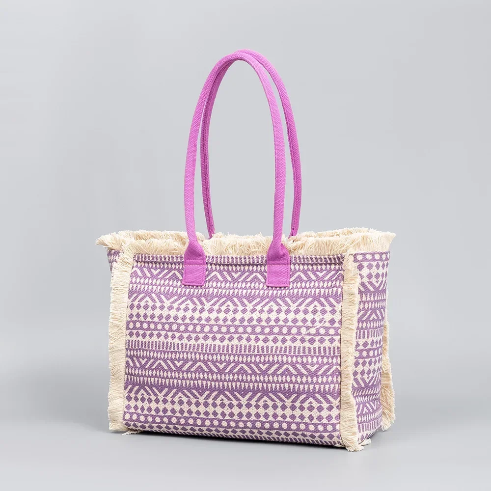 Bohemian Style Large Capacity Canvas Summer Beach Tote Travel Purse High Quality Women Custom Paisley Pattern Handbag