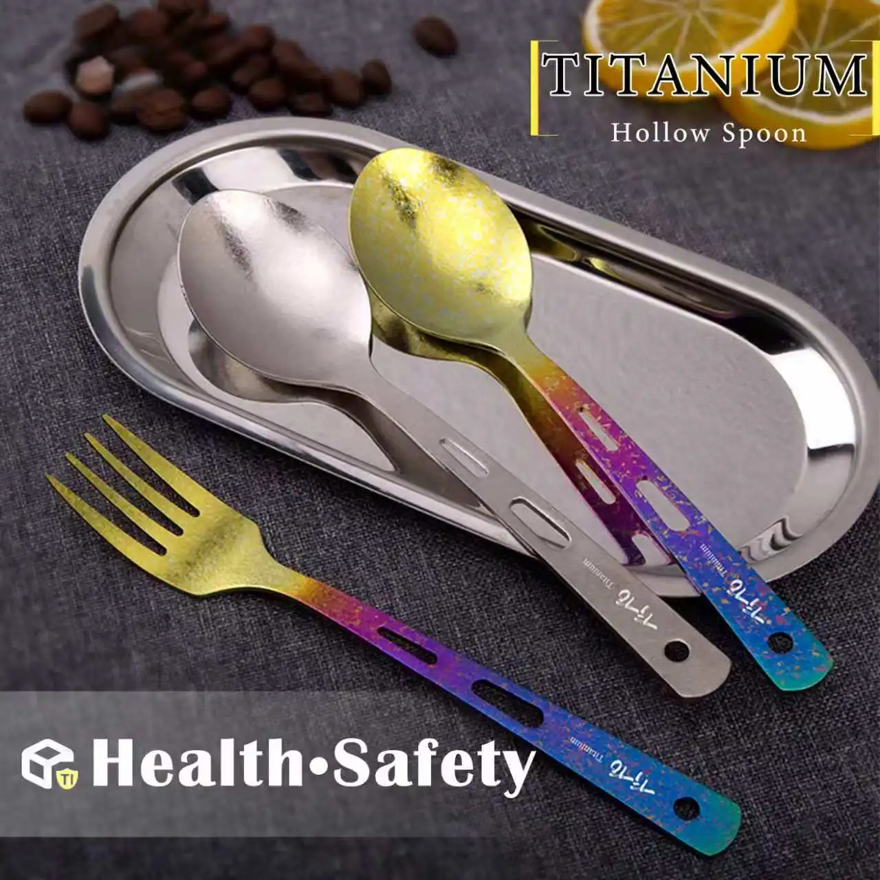 TiTo TiTanium Spork Spoon Tableware Combination Outdoor Camping Titanium Alloy Fork Collection Travel Knife Practical 3Pcs Set