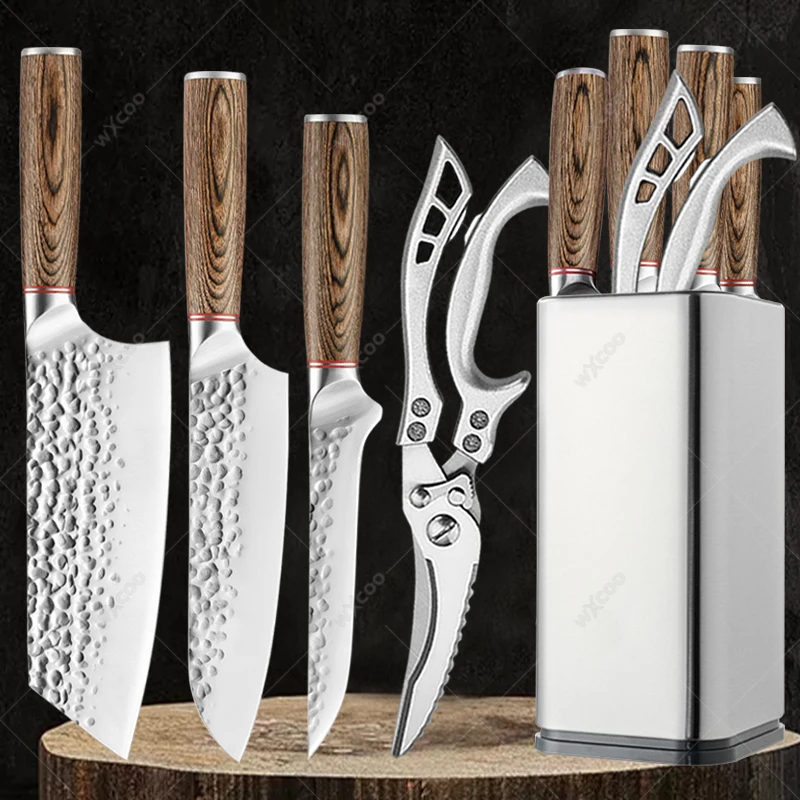 High Hardness Kitchen Knife Set 1-9pcs Stainless Steel Chopping Meat Vegetable Fruit Slicing Knife Optional Storage Knife Holder