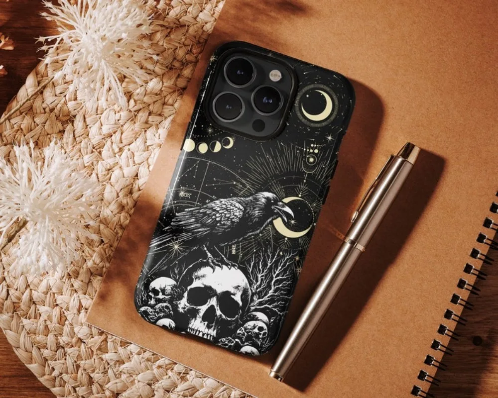 Gothic Witchy Raven Phone Case For IPHONE 16 15PRO MAX 14 13 12 11 Acrylic TPU Two in one magnetic Phone Cases