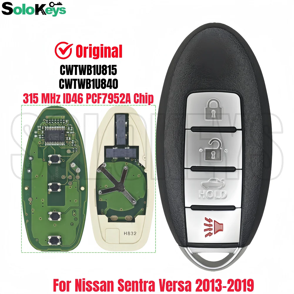 

SOLOKEYS CWTWB1U840 CWTWB1U815 Original Smart Remote Key For 2013-2016 Nissan Sentra Versa 315MHz ID46 PCF7952A Chip With LOGO