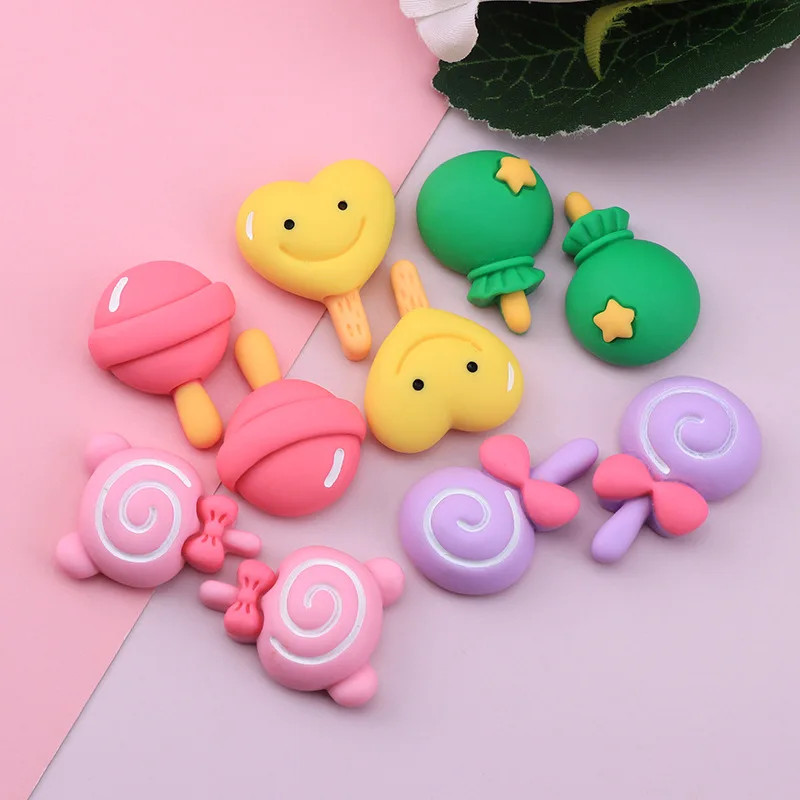 10Pcs Resin Flatback Cabochons Cute Lollipop Scrapbooking Card Making Miniatures DIY Decoration Crafting Supplies Accessories