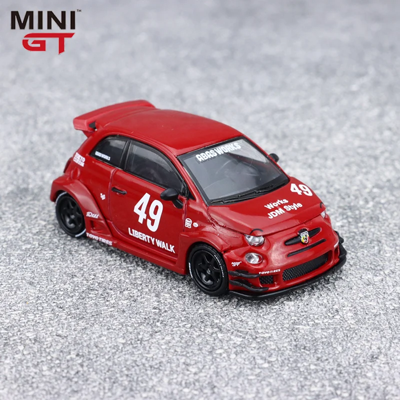 Nowy Minigt 963 1:64 Abarth 595 Abarth # 49 Czerwony Symulowany Stop Miniaturowy Model Samochodu Odlewany Ciśnieniowo Personalizowany Prezent Zabawka Ozdoba dla Dzieci