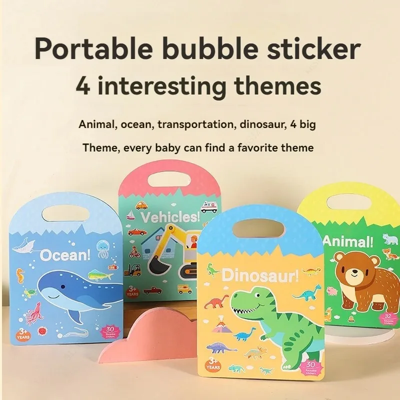 

Sticker Books 3D Reusable Stickers Books Animal Dinosaurs Ocean World Vehicle Educational Travel Stickers