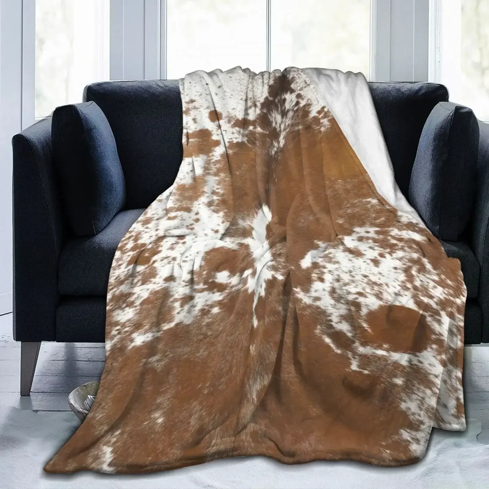 Cow Print Cowhide Throw Blanket All Season Brown Warm Lightweight Soft Fuzzy Flannel Blanket for Bed Sofa Couch,gifts for Friend