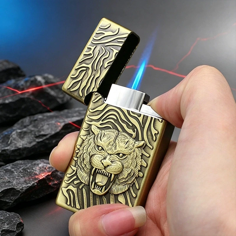 New Metal Three-dimensional Relief Lighter Windproof Jet Flame Inflatable Lighter Cigarette Accessories Outdoor Portable Lighter