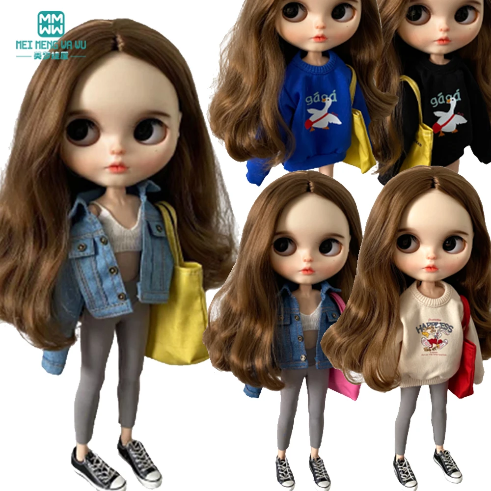 Blyth doll clothes azon OB22 OB24 fashion sweatshirt denim jacket legging shoulder backpack doll accessories