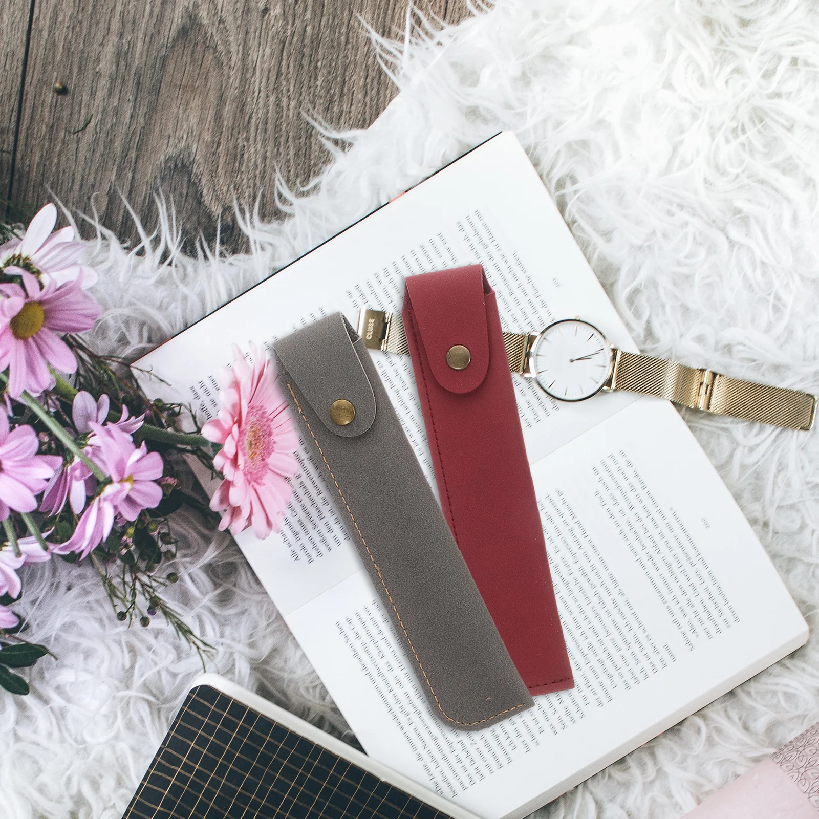 6Pcs 단일 펜 홀더 파우치 슬리브 PU 펜 케이스 이동 중에도 학교 사무실 문구 용품을위한 소형 보호 커버