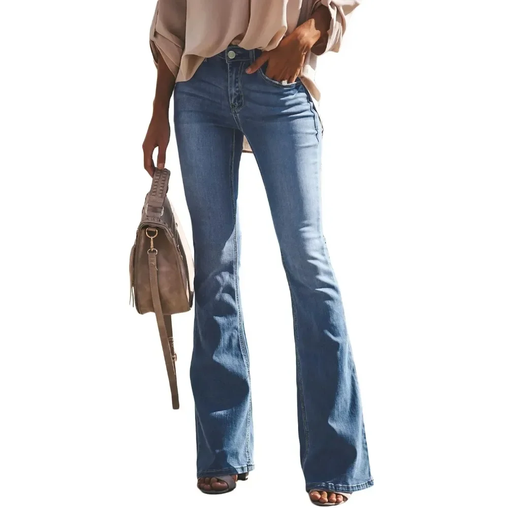 

Women Jeans Boot Cut Denim Washing Flare Pants Loose Fit Pockets High Street Solid Mid Waist Zipper Fly 2025 Ankle Length