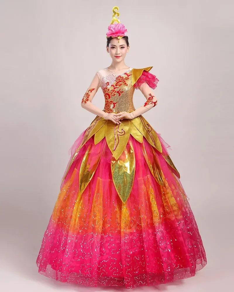 costumes in the lights Female large-scale anniversary celebration song partner atmospheric opening dance big swing skirt 1 piece