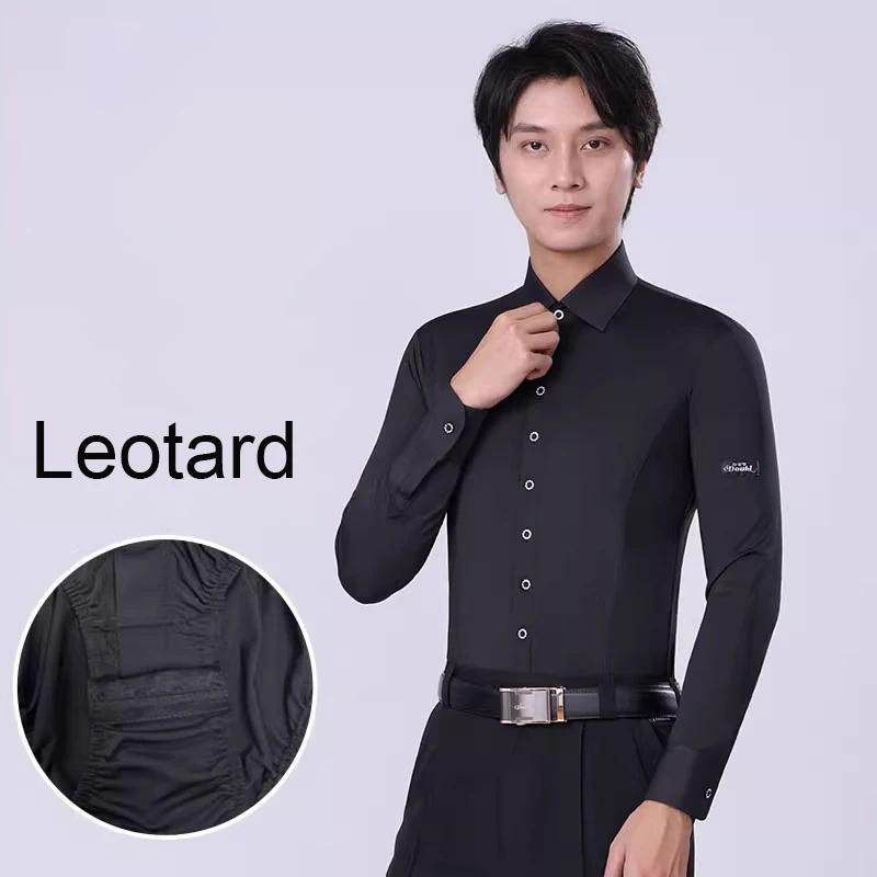 

Men's Latin Dance Shirt Long Sleeve Black Ballroom Dancing Top Salsa Modern Waltz Tango Dancewear Standard Performance Clothes