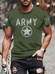 Summer Men's T-Shirt Casual Short Sleeve Tee Army Pattern Print Oversized Clothing Fashion Streetwear Outdoor Crew Neck Tops