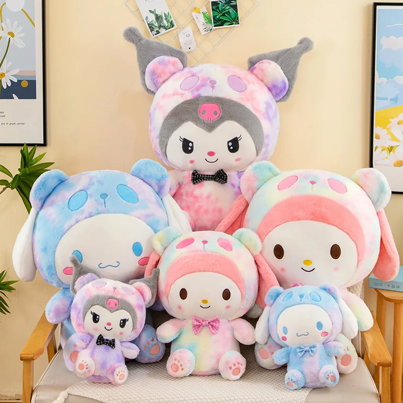 

Tie Dyeing Kuromi Doll Sanrio Cinnamoroll Plush Toys Children's Sleeping Pillow Cartoon My Melody Large Ragdoll Birthday Present