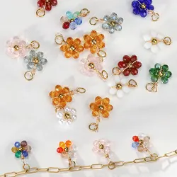 20pcs 5mm Flower Crystal Beads Charms Gold Color Stainless Steel Pendants for DIY Jewelry Making Earring Necklace Bracelet