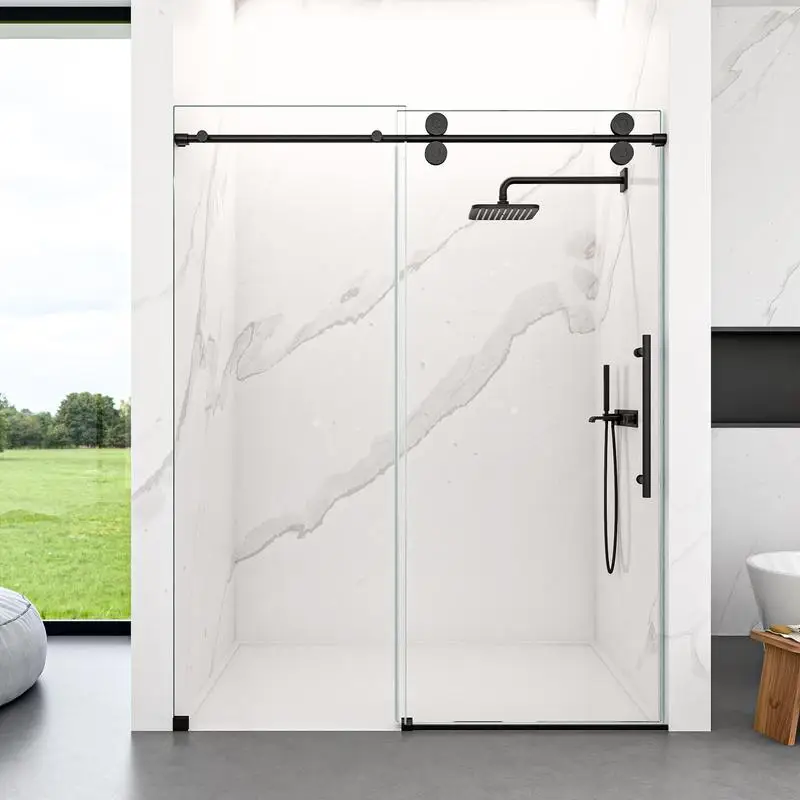 

Frameless Sliding Shower Door 44-48W x 76H, 5/16" Clear Tempered Glass, Bypass Style, Matte Black Finish