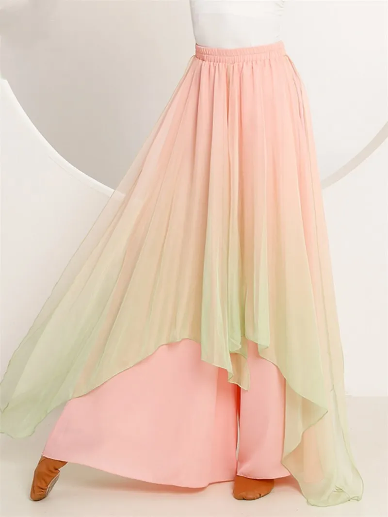 

Flowy Wide Leg Pants 2 Layers Culottes Contrast Color Non See Through Dancewear Classic Chinese Folk Modern Hanfu Outfit Stage