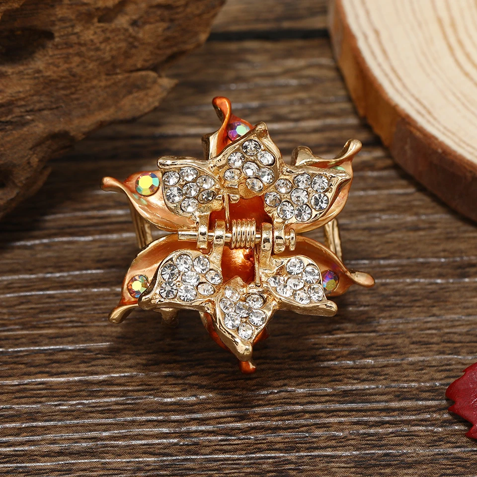 Retro Small Rhinestone Hair Claw Hair Accessories Flower Painting Hairs Ornaments Women Hairclip Jewelry
