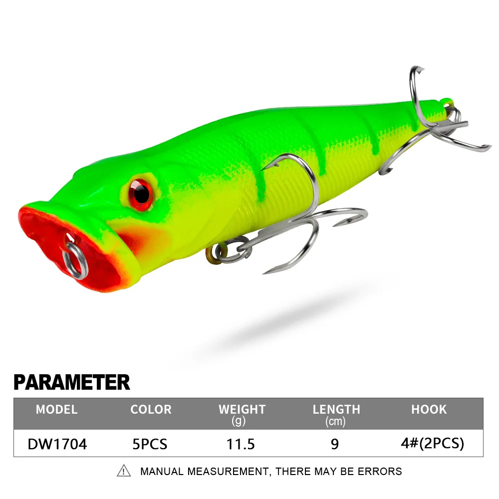 

PROBEROS 1pcs Fishing Lure 12g 9.5cm Hard Artificial Popper Lure 5 Color Crankbait Minnow Fishing Bait 4# Treble hook dw1704